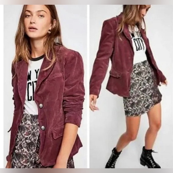 Free People Jackets & Blazers - Free People Mulberry Maroon Corduroy Blazer Jacket Sz M